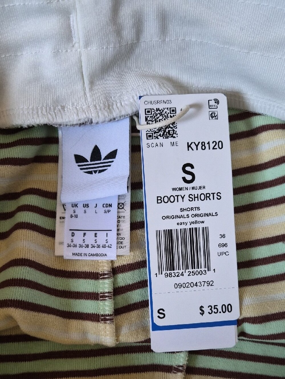 NWT adidas Originals Cream and Mint Striped Athletic Booty Shorts - Picture 3 of 4